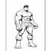 A muscular green superhero with gray pants and an angry expression, known as Hulk, stands confidently with clenched fists.