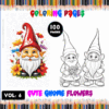Cute gnome characters surrounded by flowers, featured in a coloring book with 100 pages, ideal for coloring pages at artcoloringpage.com.