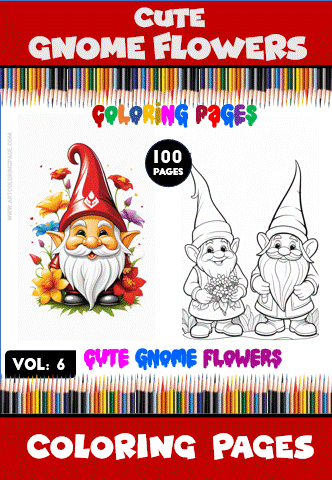 Cute gnome characters surrounded by flowers, featured in a coloring book with 100 pages, ideal for coloring pages at artcoloringpage.com.