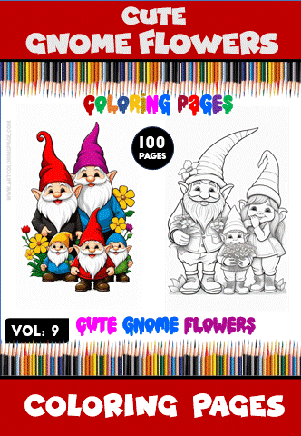 Cute gnome flowers coloring pages from artcoloringpage.com, featuring playful gnomes and intricate designs for a coloring book.