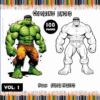 Hulk coloring pages featuring a vibrant illustration and a black-and-white version, promoting free coloring pages from artcoloringpage.com.