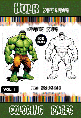 Hulk coloring pages featuring a vibrant illustration and a black-and-white version, promoting free coloring pages from artcoloringpage.com.
