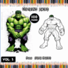 Hulk coloring page featured in a superhero coloring book, promoting free coloring pages on artcoloringpage.com.