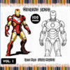 Iron Man coloring page featuring a colorful depiction and a black-and-white outline for coloring, from artcoloringpage.com.