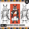 Samurai animal warrior coloring page featuring three designs, ideal for a coloring book from artcoloringpage.com with free coloring pages.