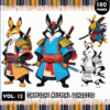 Samurai Animal Warrior characters in colorful armor, featuring a coloring book theme with free coloring pages from artcoloringpage.com.