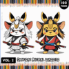Samurai Animal Warrior characters in a coloring page design, featuring vibrant colors and a bold title, part of a free coloring book series from artcoloringpage.com.