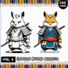 Samurai Animal Warrior coloring page featuring a rabbit and fox in traditional attire, available at artcoloringpage.com.