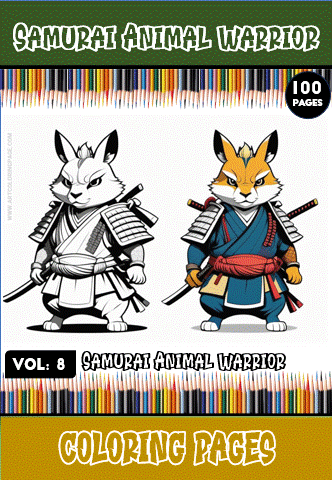 Samurai Animal Warrior coloring page featuring a rabbit and fox in traditional attire, available at artcoloringpage.com.