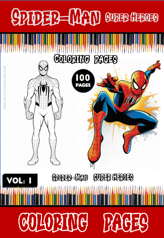 Spider-Man coloring pages featuring a black-and-white outline and a colorful action pose, available on artcoloringpage.com with free coloring pages for your coloring book.