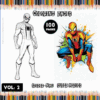 Spider-Man coloring book cover featuring black and white and colorful illustrations, promoting free coloring pages at artcoloringpage.com.