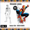 Spider-Man coloring book cover featuring two Spider-Man images, with the title and free coloring pages listed prominently.