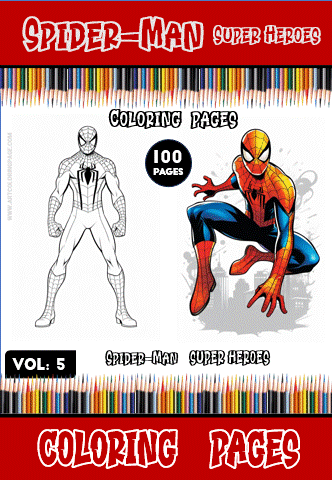 Spider-Man coloring page from a coloring book featuring two versions: a black-and-white outline and a colored illustration. Free coloring pages available at artcoloringpage.com.