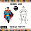 Superman coloring page featuring colorful artwork on one side and a black and white outline for coloring on the other side, from artcoloringpage.com.