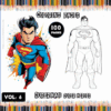 Coloring page featuring Superman in a colorful superhero costume alongside a black and white outline for coloring, promoting artcoloringpage.com.
