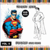 Superman coloring pages from a free coloring book featuring an illustrated version next to a black and white outline for coloring.
