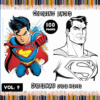Superman coloring pages from a coloring book featuring a vibrant illustration on one side and a black-and-white outline on the other.