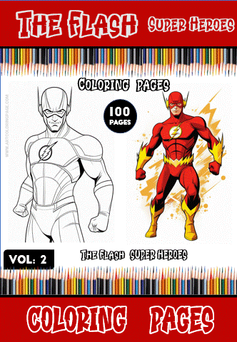 The Flash coloring book featuring free coloring pages and 100 pages of superhero designs from artcoloringpage.com.