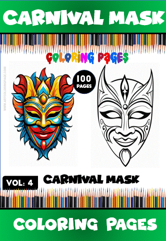 Carnival mask coloring pages from the cozy coloring book with vibrant designs for artcoloringpage.com, featuring two mask illustrations.