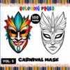 Carnival mask coloring pages showcasing vibrant designs for creative fun, featuring 100 pages from a cozy coloring book.