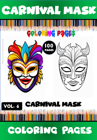 Carnival mask coloring pages from artcoloringpage.com, featuring intricate designs for a cozy coloring book experience.