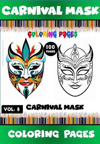 Carnival mask coloring page featuring two intricate masks, suitable for a cozy coloring book from artcoloringpage.com.