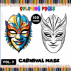 A vibrant carnival mask coloring page from cozy coloring book, featuring detailed designs for relaxation and creativity.