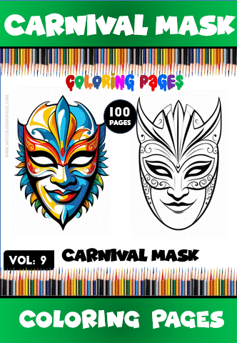 A vibrant carnival mask coloring page from cozy coloring book, featuring detailed designs for relaxation and creativity.