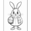 A cartoon-style bunny character wearing a jacket and holding an Easter egg, designed for coloring.