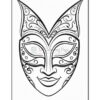 A decorative mask illustration featuring swirling patterns and pointed accents on top.