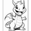 A cute cartoon dragon with large eyes, a smiling mouth, and small wings, designed for coloring.
