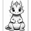Cute cartoon dragon character with big eyes, small horns, and scaly skin, sitting in a playful pose.