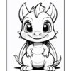 A cute cartoon dragon with big eyes and small wings, standing upright and smiling, ready for coloring.