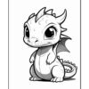 A cute cartoon dragon with large eyes, small wings, and spiky scales, looking curious and playful.