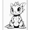 A cute cartoon dragon character with large eyes and scales, sitting down with a friendly expression.
