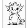 A cute dragon character with a cheerful expression, large eyes, and spiky horns, standing with its arms at its sides.