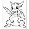 A smiling cartoon dragon with large eyes, small wings, and a round belly, ready to be colored.