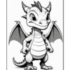 A cartoon dragon with large wings, a friendly face, and a scaly body, standing upright with a confident expression.