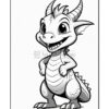A smiling cartoon dragon with large eyes, spiky horns, and a playful pose, ready for coloring.