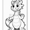 A cute, cartoon-style dragon with large eyes and a friendly smile, featuring spiky scales along its back and a curly tail.