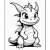 A cute cartoon dragon with big eyes, small horns, and a friendly smile, standing confidently with a plump belly.