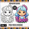 Cute girls with flowers coloring pages, part of a cozy coloring book series with 100 pages, available on artcoloringpage.com.