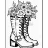 A pair of stylish lace-up boots adorned with a bouquet of various flowers spilling out from the tops.