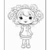 A cartoon girl with a big smile, wearing a short dress and sneakers, surrounded by large daisies in her hair.