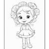 A cheerful cartoon girl with big eyes, wearing a dress and a flowered headband, stands with one hand raised in a friendly pose.