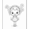A cute girl character with pigtails, wearing a polka dot dress and surrounded by flowers.