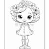 A cute girl character with large eyes, wearing a dress and boots, adorned with a floral headband.