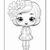 A cute cartoon girl with a flower crown and a floral dress, standing with a cheerful expression.