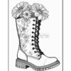 A decorated boot filled with daisies and flowers, featuring intricate floral patterns on the side.