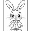 A cartoon bunny wearing a jacket and bowtie, with large ears and a friendly expression, in a coloring page style.